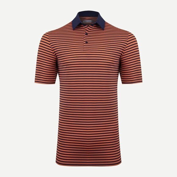 KJUS Mens Tangerine Atlanta Blue Luis Stripe Polo Short Sleeve Shirt Size 48 NWT - Picture 1 of 4